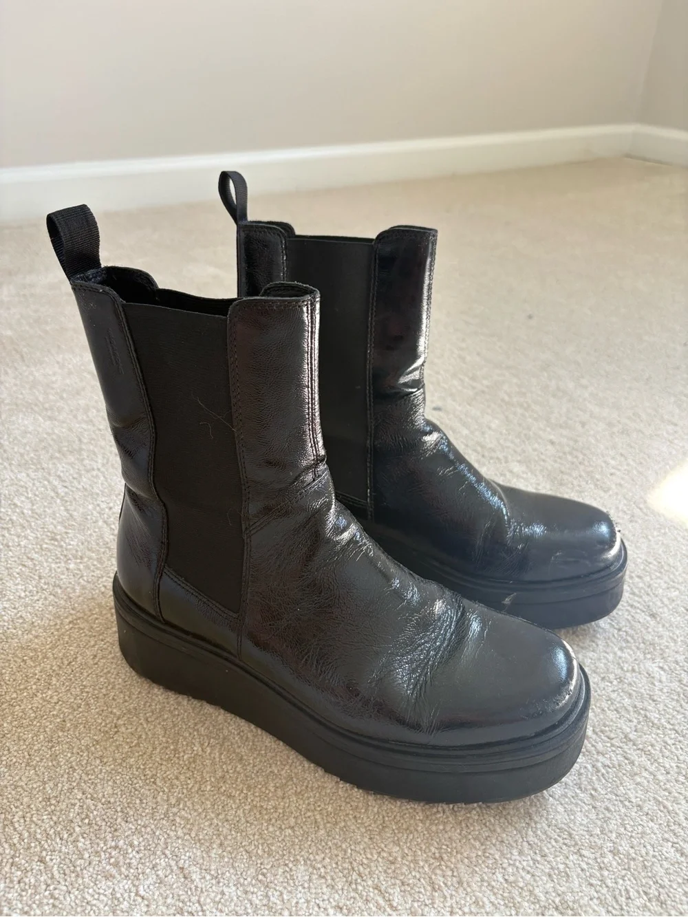 Vagabond Black Patent Platform Chelsea Boots